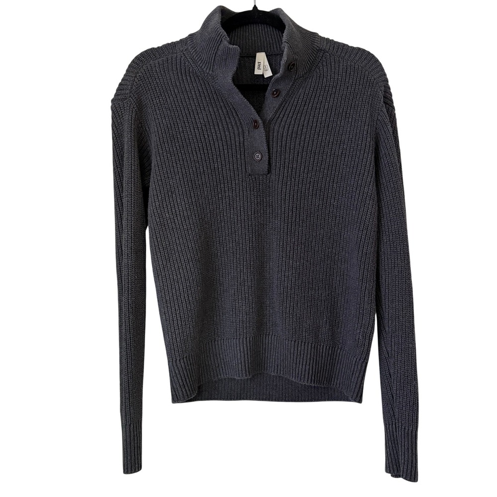 PACT Luxe Knit Henley Sweater Charcoal Gray Womens S